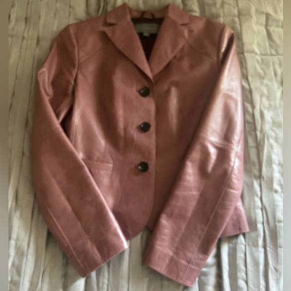 Vintage Ann Taylor Rose Colored Fitted Leather Jacket - Picture 1 of 11